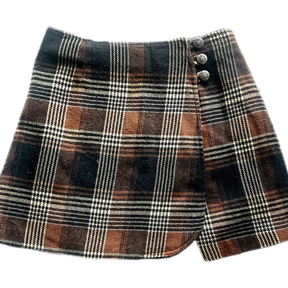 Vintage Contempo Casuals Plaid Wrap Mini Skirt - Picture 3 of 6